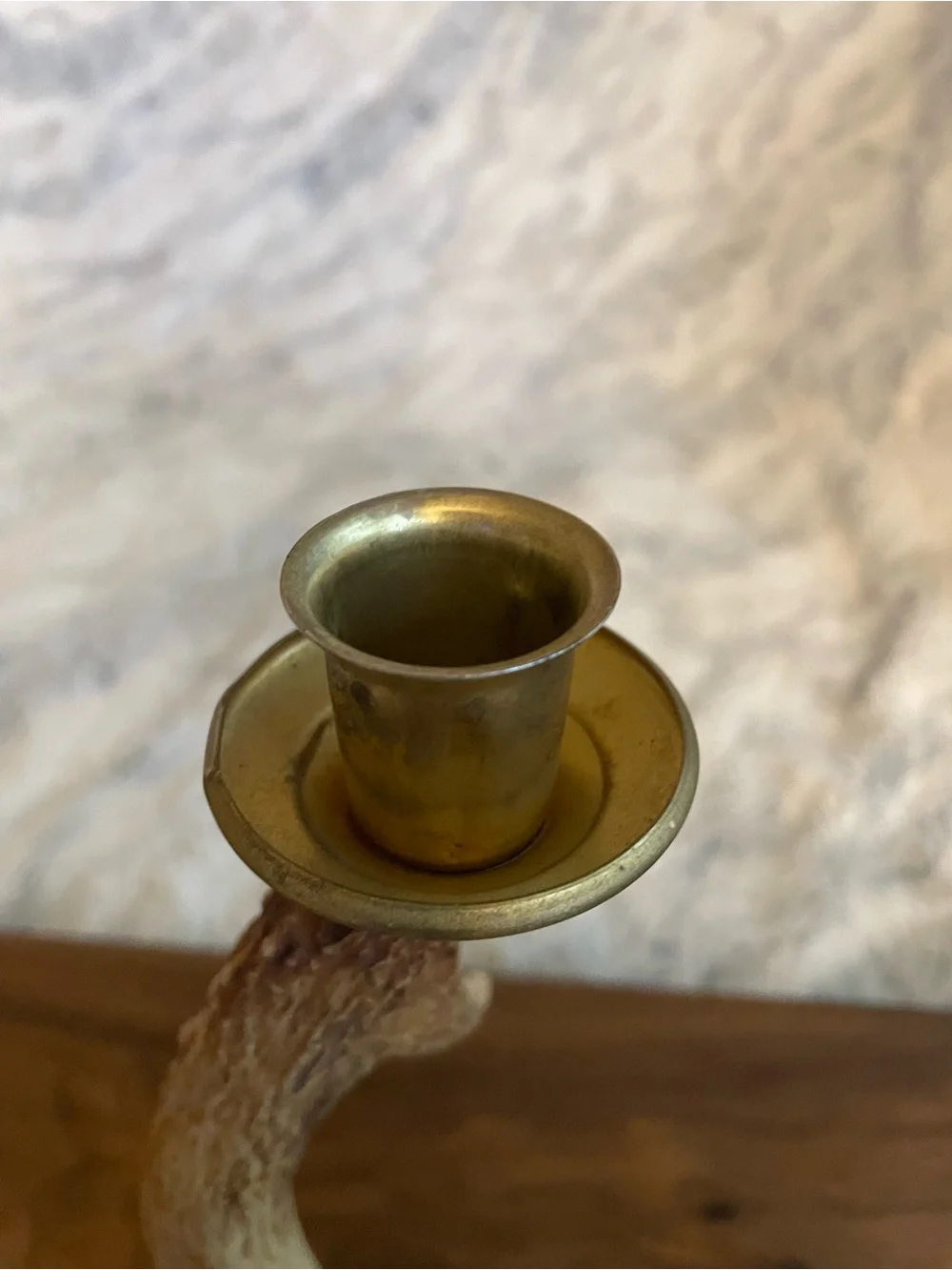 Antler Candlestick Holder with Brass Cup - Natural Brown